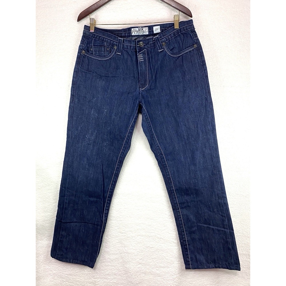Akademiks Mens Tailored Fit Jeans Dark Wash Contrast Stitch Blue Size 34 A49P46